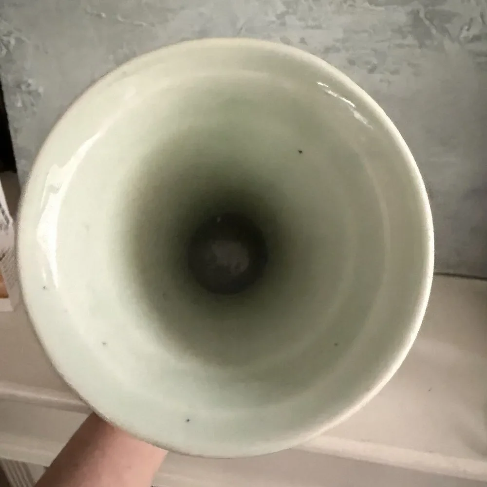 Chinese Blue Green Porcelain 9” Qianlong Vase Trumpet